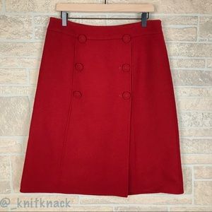 Talbots Red Wool Button Front A-Line Midi Skirt